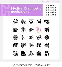 2D pixel perfect glyph style icons pack representing bacteria, simple silhouette illustration.