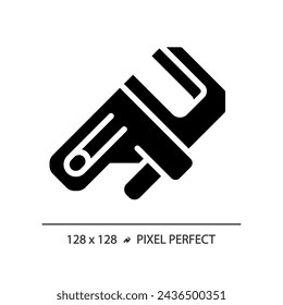 2D pixel perfect glyph style adjustable wrench icon, isolated vector, simple silhouette illustration representing plumbing.