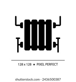 2D Pixel perfekte Glyphe Stil Wassererhitzer Symbol, isolierter Vektor, einfache Silhouette Illustration, die Sanitär darstellt.