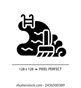 2D pixel perfect glyph style swimming pool cleaning icon, isolated vector, simple silhouette illustration representing plumbing.