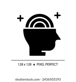 2D pixel perfect glyph style psychology icon, isolated vector, silhouette illustration representing soft skills.