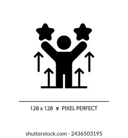 2D Pixel perfekte Glyphe Stil Selbstmotivation Ikone, isolierter Vektor, Silhouette Illustration Darstellen Soft Skills.