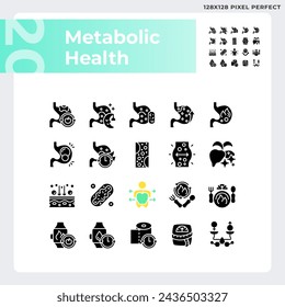 2D pixel perfect glyph style icons pack representing metabolic health, silhouette illustration.