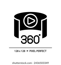 2D pixel perfect glyph style 360 degree icon, isolated vector, silhouette illustration representing VR, AR and MR.