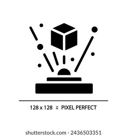 2D pixel perfect glyph style projection icon, isolated vector, silhouette illustration representing VR, AR and MR.