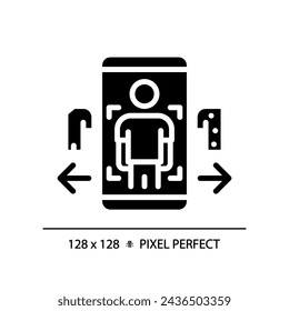 2D pixel perfect glyph style mobile app icon, isolated vector, silhouette illustration representing VR, AR and MR.