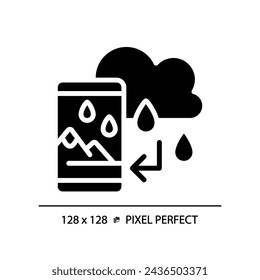 2D Pixel perfekte Glyphe Stil Augmented Reality und Wettervorhersage Icon, isolierter Vektor, Silhouette Illustration Darstellend VR, AR und MR.