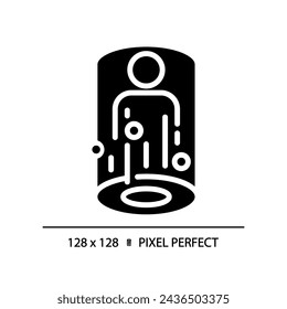 2D pixel perfect glyph style mixed reality icon, isolated vector, silhouette illustration representing VR, AR and MR.