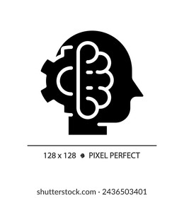 2D pixel perfect glyph style high IQ icon, isolated vector, silhouette illustration representing soft skills.