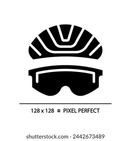 2D pixel perfect glyph style eye protection icon, isolated simple vector, silhouette illustration representing eye care.