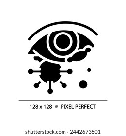 2D pixel perfect glyph style eye infection icon, isolated simple vector, silhouette illustration representing eye care.
