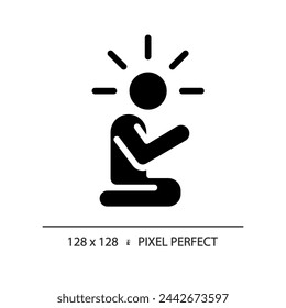 Icono de alivio de estilo de glifo perfecto de píxel 2D, vector aislado, ilustración de silueta que representa la psicología.