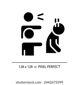 2D pixel perfect glyph style discrimination icon, isolated vector, silhouette illustration representing psychology.