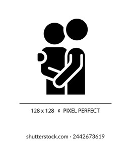 2D pixel perfect glyph style caretaking icon, isolated vector, silhouette illustration representing psychology.