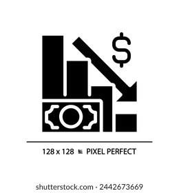 2D pixel perfect glyph style economic crisis icon, solid isolated vector, simple silhouette illustration representing economic crisis.