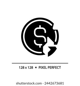 2D pixel perfect glyph style broken coin icon, solid isolated vector, simple silhouette illustration representing economic crisis.