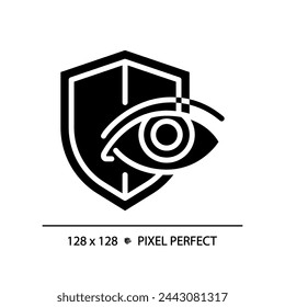 2D pixel perfect glyph style eye protection icon, isolated simple vector, silhouette illustration representing eye care.