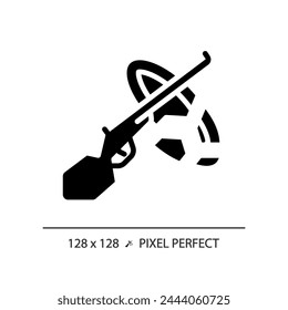 Icono de paloma de arcilla de estilo glifo perfecto de píxel 2D, Vector aislado, ilustración de silueta plana que representa armas.