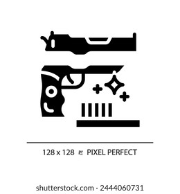 2D pixel perfect glyph style gun cleaning icon, isolated vector, flat silhouette illustration representing weapons.
