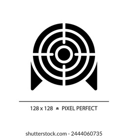 2D pixel perfect glyph style target icon, isolated vector, flat silhouette illustration representing weapons.