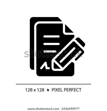 2D pixel perfect glyph style contract icon, isolated vector, silhouette document illustration