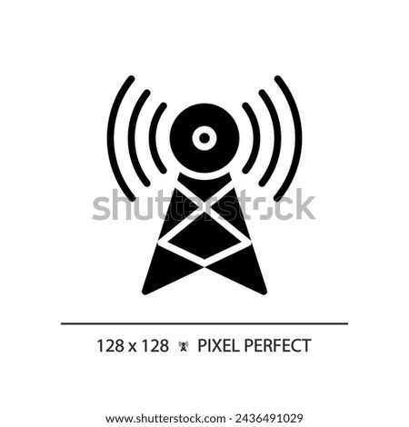 2D pixel perfect glyph style satellite tower icon, isolated vector, thin line illustration representing journalism.