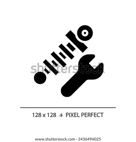 2D pixel perfect glyph style car suspension icon, isolated vector, simple silhouette illustration representing car service and repair.