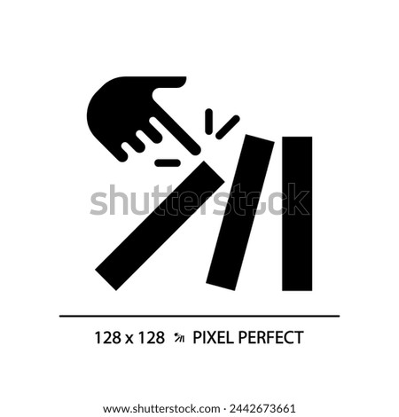 2D pixel perfect glyph style tumbling dominoes icon, solid isolated vector, simple silhouette illustration representing economic crisis.
