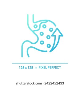 2D pixel perfect gradient acid reflux icon, isolated blue vector, thin line illustration representing metabolic health.