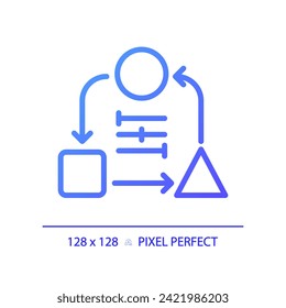 2D pixel perfect gradient adaptability icon, isolated vector, thin line purple illustration representing soft skills.