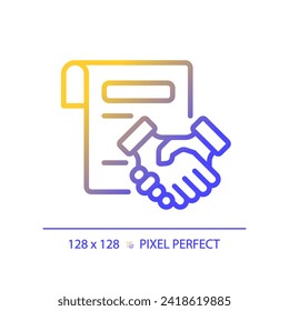 2D pixel perfect gradient agreement icon, isolated vector, thin line document illustration.