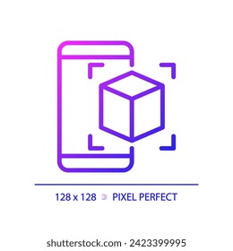 2D pixel perfect gradient AR application icon, isolated simple vector, thin line illustration representing VR, AR and MR.