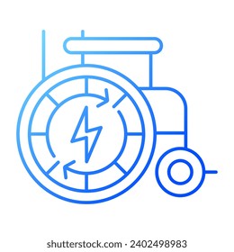2D pixel perfect gradient automatic wheelchair icon, isolated vector, thin line illustration representing medical care equipment.
