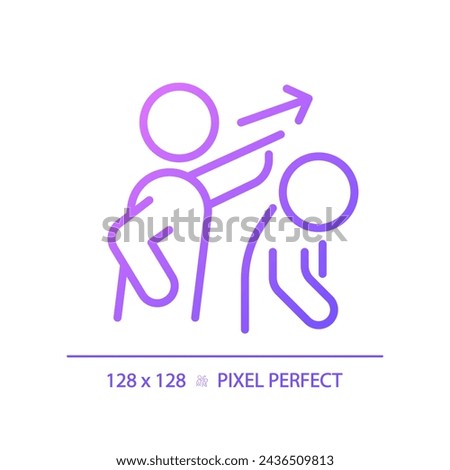 2D pixel perfect gradient banishment icon, isolated vector, thin line purple illustration representing psychology.