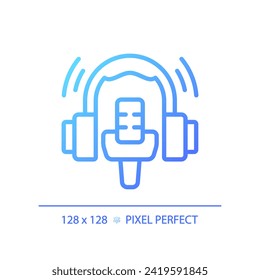 2D pixel perfect gradient broadcasting icon, isolated vector, thin line blue illustration representing journalism.