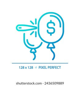 2D pixel perfect gradient bubble economy icon, isolated vector, thin line blue illustration representing economic crisis.