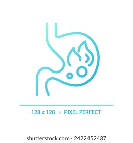 2D pixel perfect gradient burning stomach icon, isolated blue vector, thin line illustration representing metabolic health.