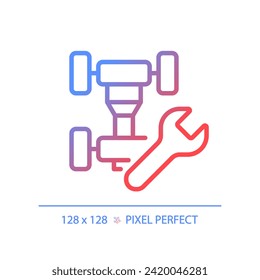 2D pixel perfect gradient car chassis repair icon, isolated vector, thin line illustration representing car service and repair.