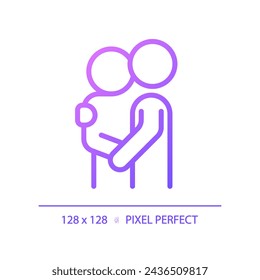 2D pixel perfect gradient caretaking icon, isolated vector, thin line purple illustration representing psychology.