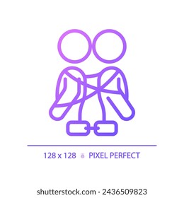 Icono de codependencia de gradiente perfecto de píxel 2D, vector aislado, línea delgada ilustración púrpura que representa la psicología.