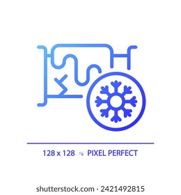 2D pixel perfect gradient cold water pipeline icon, isolated vector, blue thin line illustration representing plumbing.