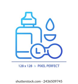 2D pixel perfect gradient contact lens solution icon, isolated vector, thin line illustration representing eye care.