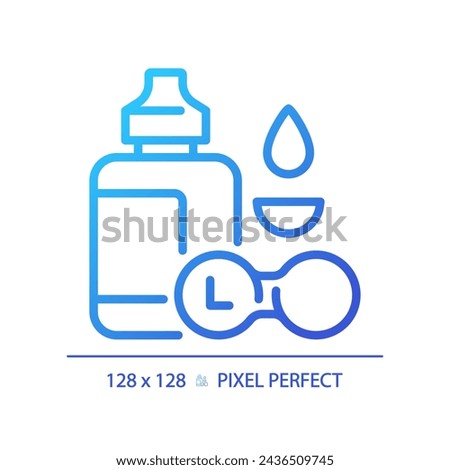2D pixel perfect gradient contact lens solution icon, isolated vector, thin line illustration representing eye care.