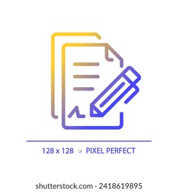 2D pixel perfect gradient contract icon, isolated vector, thin line document illustration.