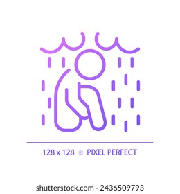 2D pixel perfect gradient despair icon, isolated vector, thin line purple illustration representing psychology.