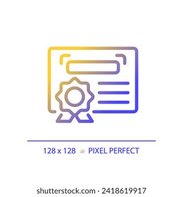 2D pixel perfect gradient diploma icon, isolated vector, thin line document illustration.