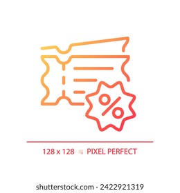 Icono de cupones de descuento de gradiente perfecto en píxeles 2D, vector simple aislado, ilustración de línea delgada que representa descuentos.