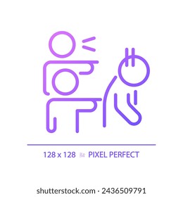 2D pixel perfect gradient discrimination icon, isolated vector, thin line purple illustration representing psychology.