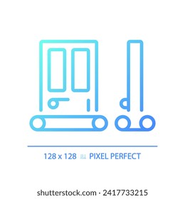 Icono de gradiente de cierre de puerta de gradiente perfecto en píxeles 2D, vector aislado, ilustración de línea delgada azul insonorizante.