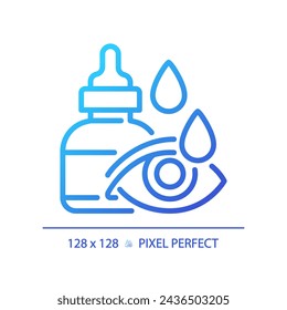 2D pixel perfect gradient eye drop icon, isolated vector, thin line illustration representing eye care.